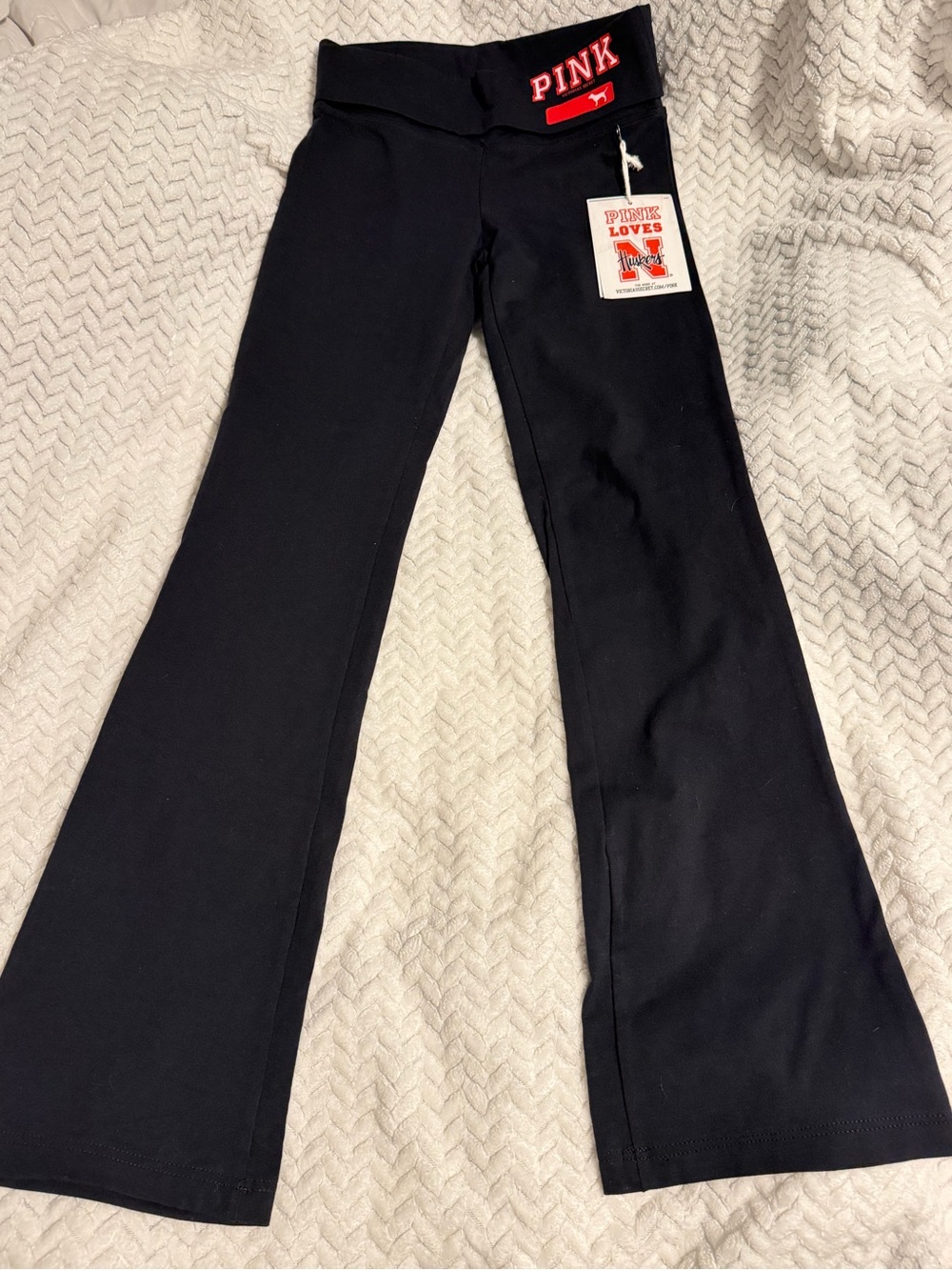 PINK Victoria's Secret Black Flare Leggings (UofNebraska Huskers)